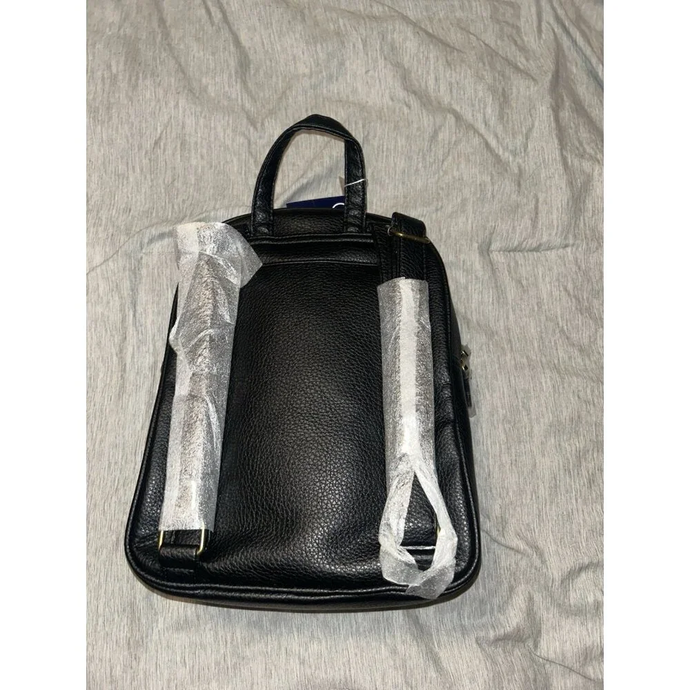 White Mountain Black Pebbled Faux Leather Casual Backpack Shoulder Bag